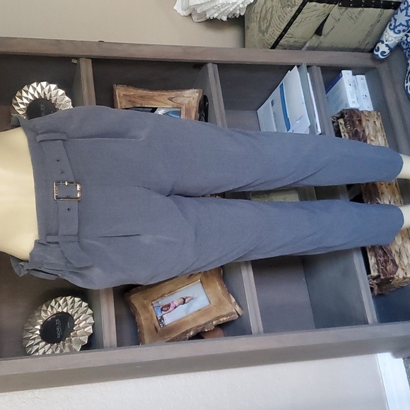 NWT DKNY high rise elastic waist gray pants with belt Size 8 - Picture 1 of 8